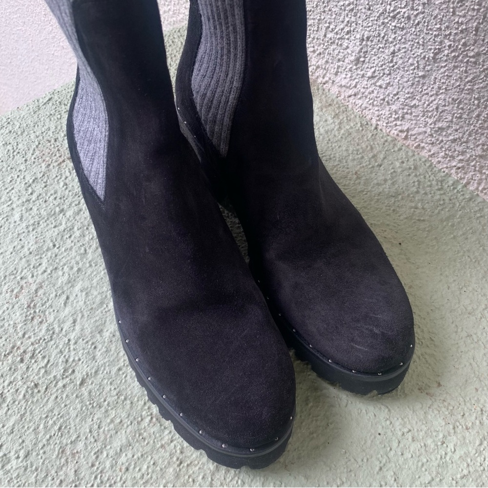 Freda Salvador Mid Calf Knit Black Suede Lug Sole Boots - Picture 5 of 14